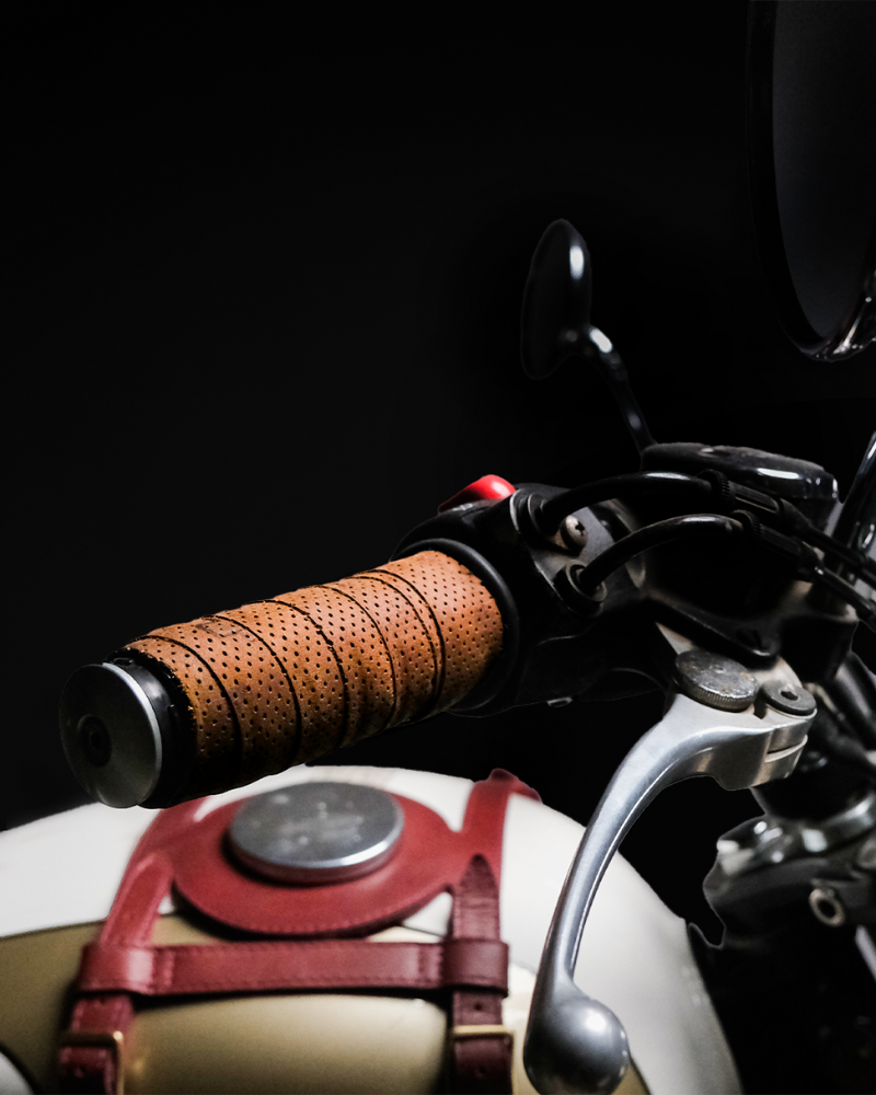 Bike Handle Wrap Motorcycle Leather Grip Wraps Bull-LEDs Brown