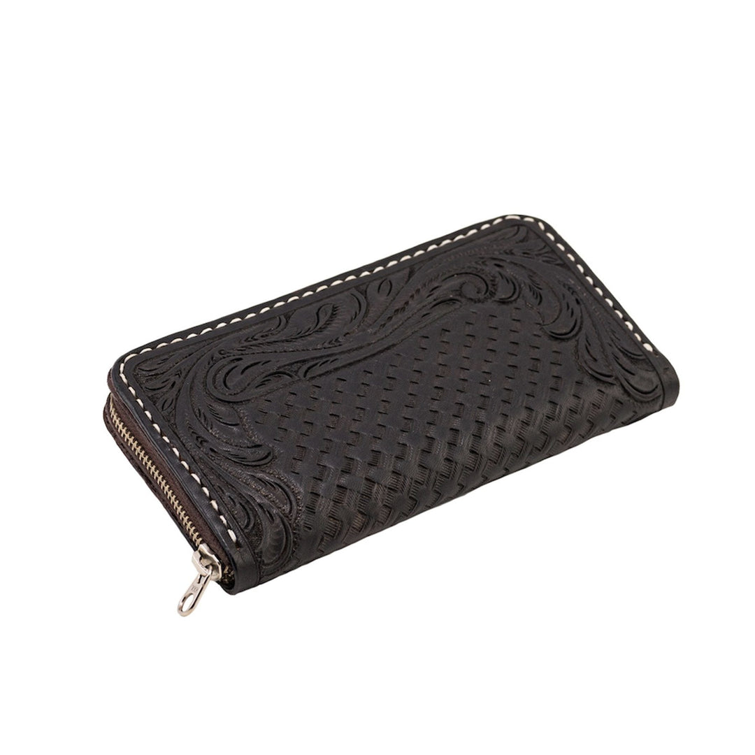 70s Leder-Geldbörse Ladies Wallet groß graviert schwarz