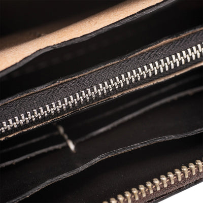 70s Leder-Geldbörse Ladies Wallet groß graviert schwarz