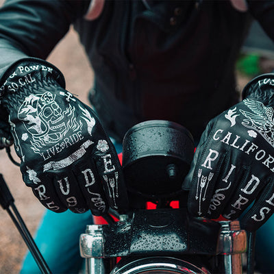 Rude Riders Motorcycle Gloves Tattoo Black
