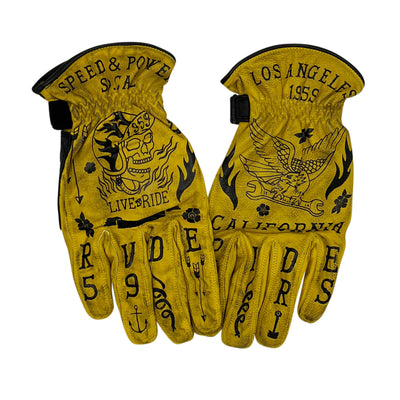 Rude Riders Motorradhandschuhe Tattoo Yellow