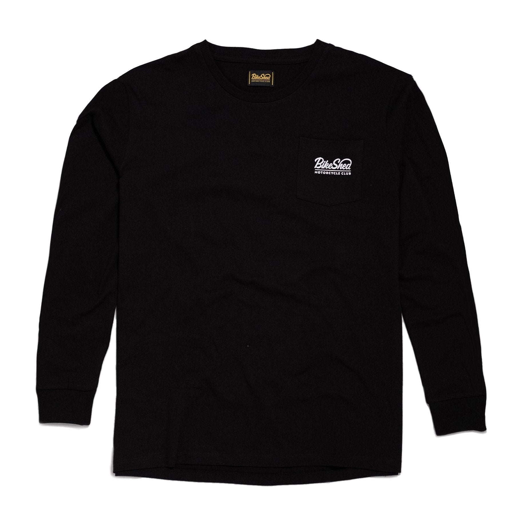 Bike Shed Longsleeve Pocket Script Black Bad and Bold Biker's finest