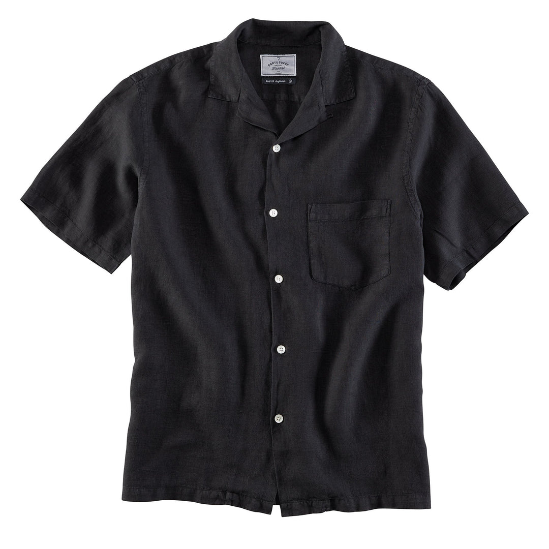 Portuguese Flannel Hemd Camp Collar Black